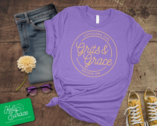 Purple "Louisiana Girl Raised on Grits & Grace" T-Shirt