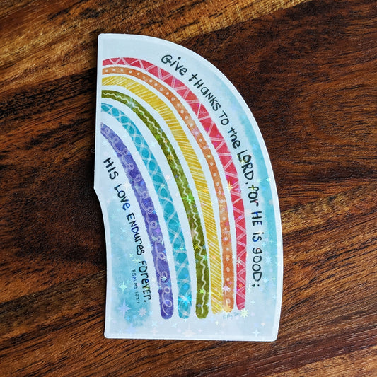 Give Thanks to the Lord Rainbow Vinyl Holographic Sticker