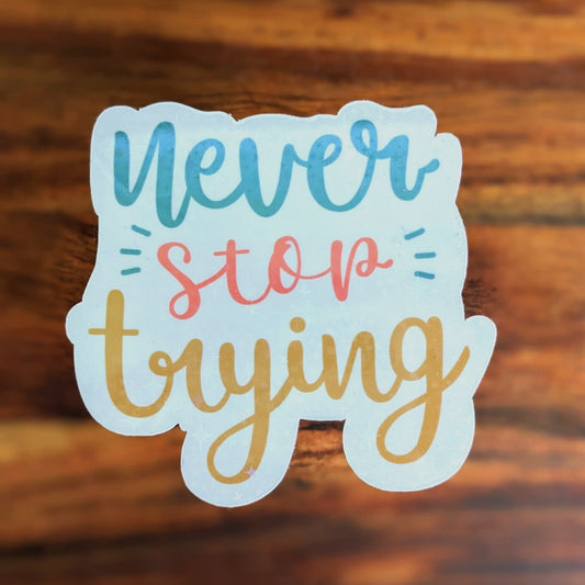 Never Stop Trying Vinyl Holographic Sticker